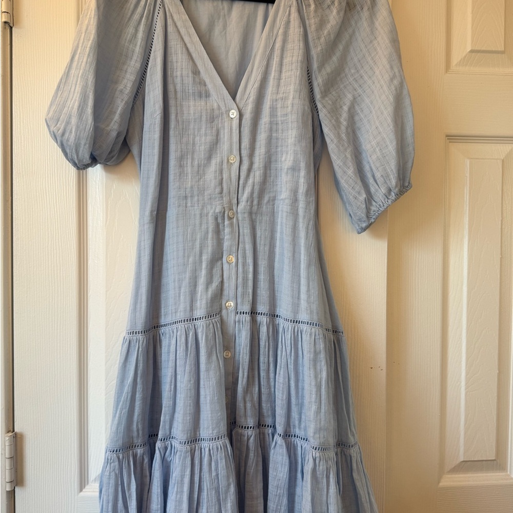 Veronica Beard Blue Tiered Puff Sleeve Sundress